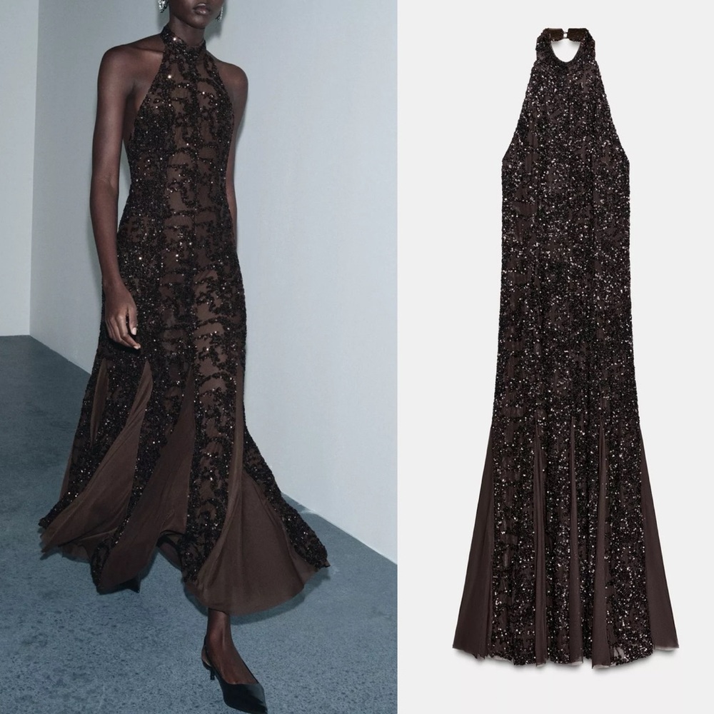 ZARA SEQUIN HALTER DRESS